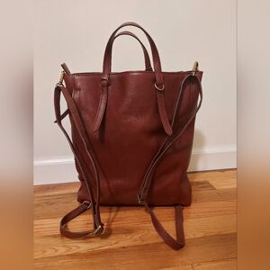 Fossil Women's Camilla Leather Convertible Backpack Purse Handbag Henna